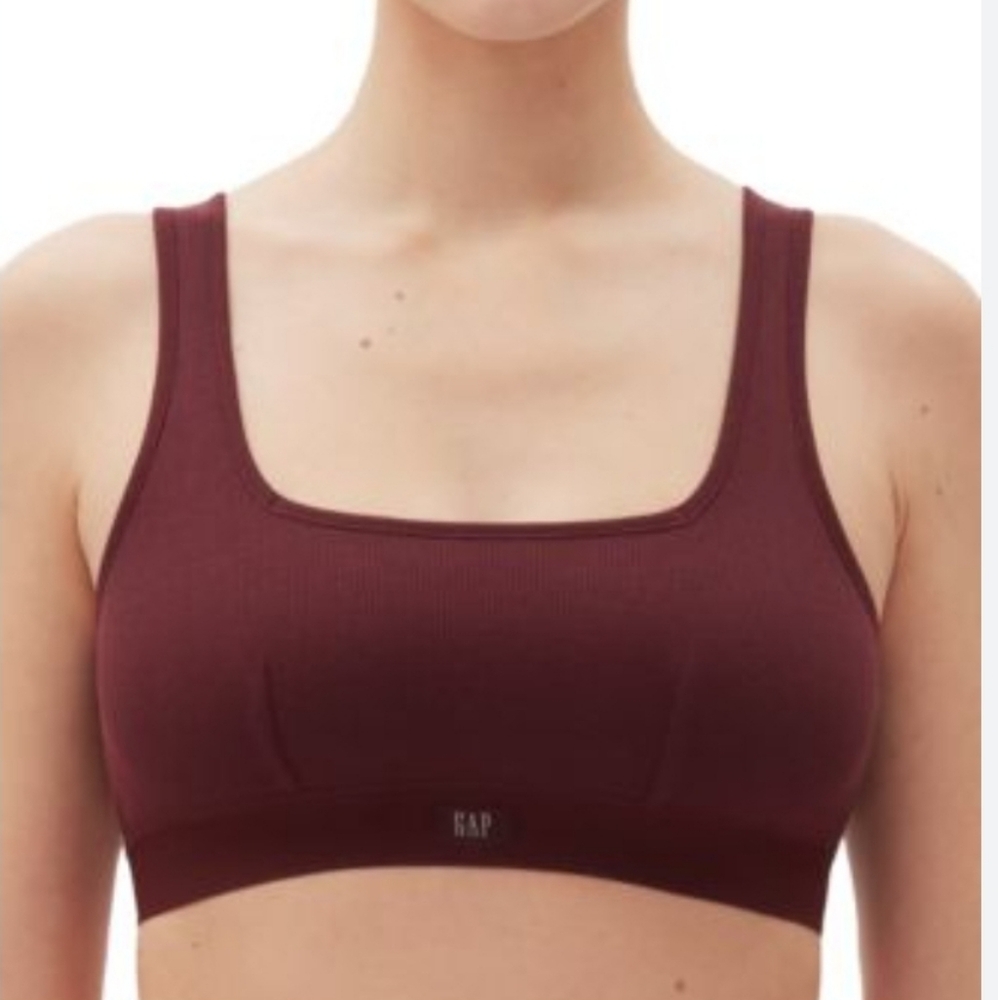 Gap Cotton Rib Square Neck Bralette in Dark Red, XS